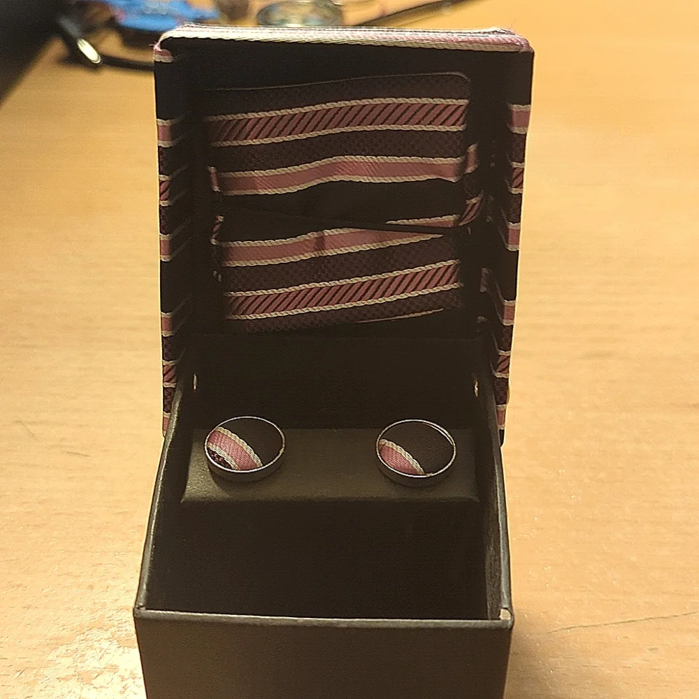 Cuff links with pocket square in a box